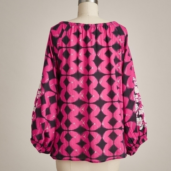 Sundance Hyacinth Batik Boho Peasant Tassel Tie Oversized Top Size Petite Small - Picture 3 of 4